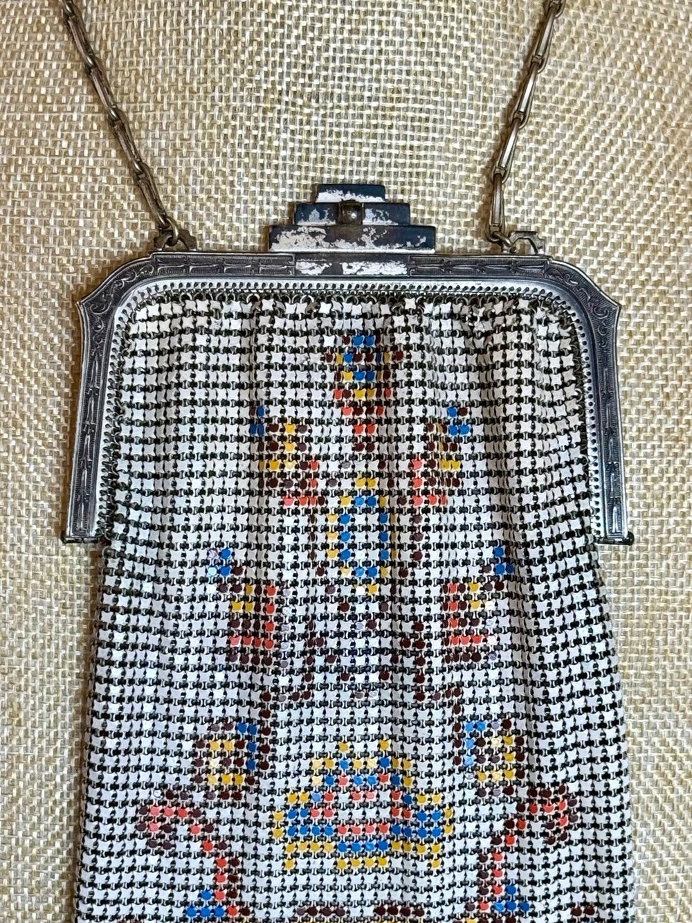 Antique 1920s Whiting & Davis Egyptian Revival Painted Mesh Purse